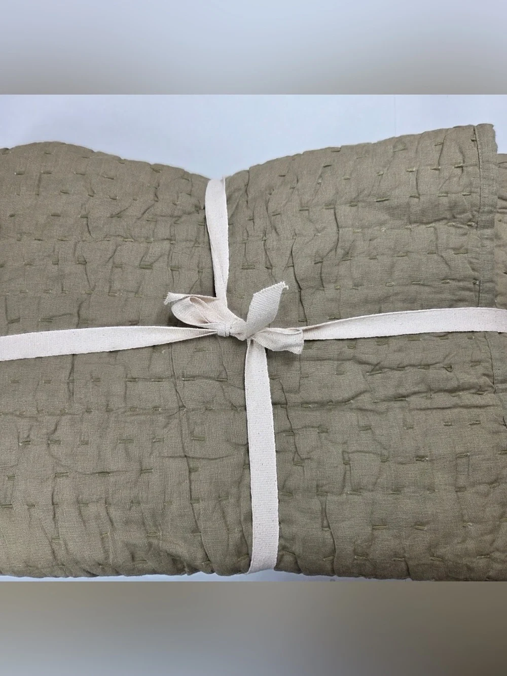 QUINCE European Linen Cotton Stitch Quilt King/Cal King Olive 4973 - Picture 6 of 8